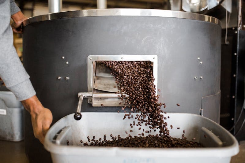 Coffee beans being precision roasted